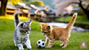 😹Милые маленькие котятки играют в футбол с мячом🔥