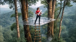 Строю укрытие на высоком дереве из полиэтиленовой пленки. Бушкрафт