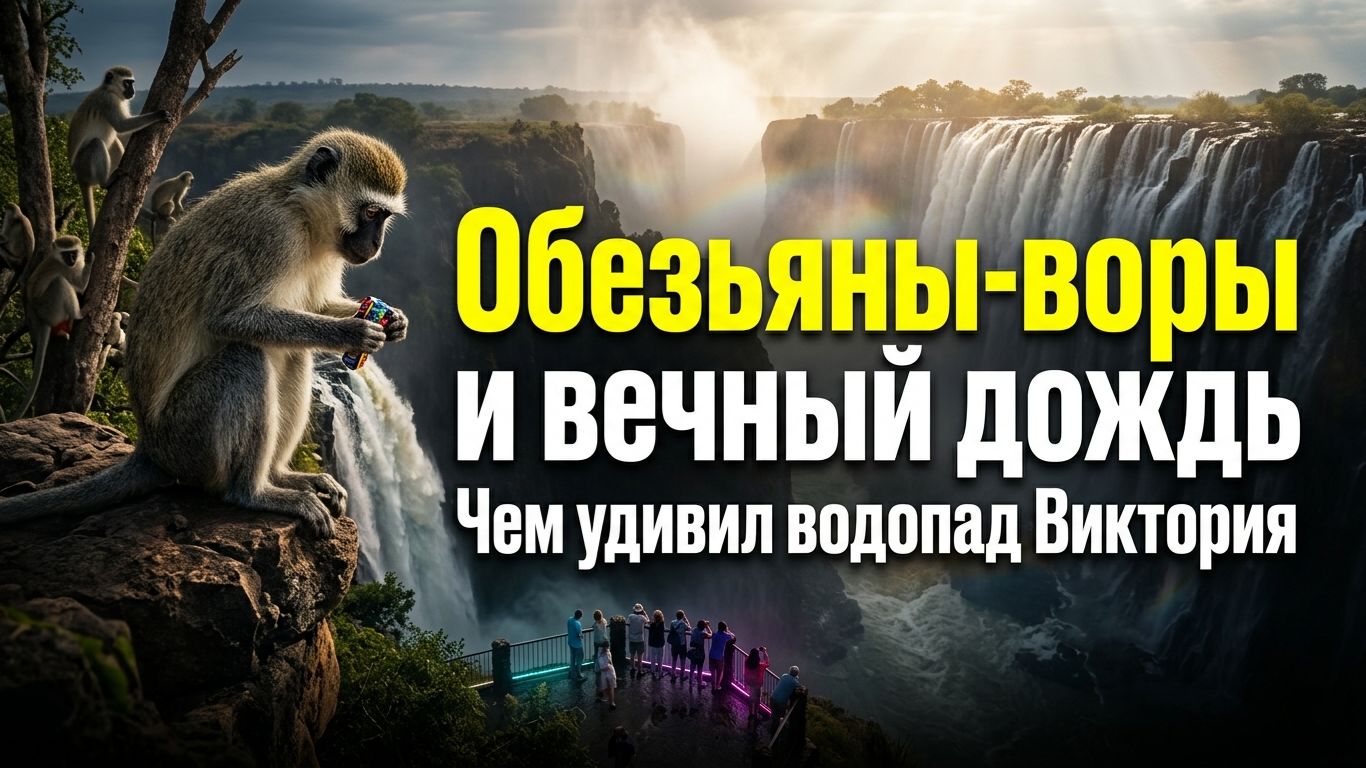 Чем удивил водопад Виктория: наглые обезьяны и мощь природы