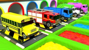 Учим цвета с помощью транспортных средств цветной воды для детей видеоролик с игрушечными машинками