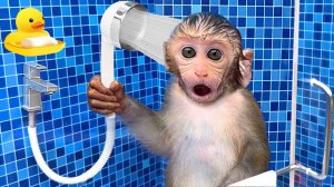 🐒Обезьянка кушает фрукты🍎Моется в душе🚿Купается в бассейне🏊с друзьями утятами🦆