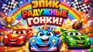 Эпичные радужные гоночные машинки: Волшебное приключение на скорости! Красочные мультяшные гонки