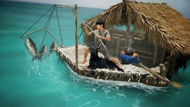 15 дней выживания на плоту из мусора с собакой / Без воды, без огня, без еды, только природа