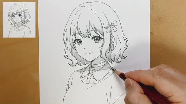 Как нарисовать милую красивую аниме-девушку: красивый эскиз карандашом