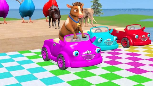 Long Slide Game With Cow Elephant Gorilla Hippopotamus Tiger — 3d Animal Game — Funny 3d Animals