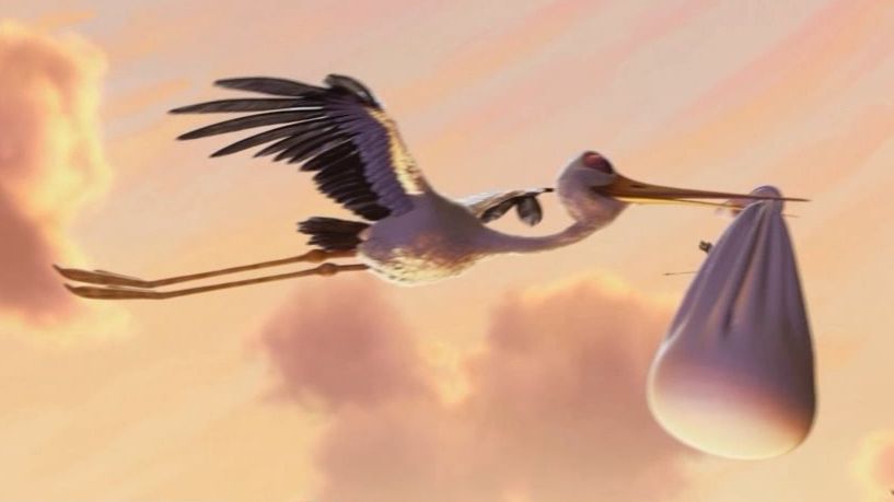 Аист приносит ребенка, заставка с оживлением фото. Монтаж видео. Пример.