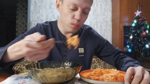 Мукбанг// Вермишель С Куриными Желудками В Сливочном Соусе Морковный Салат