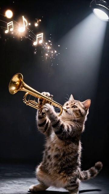 Кот играет на трубе: музыка и милота #кот #музыка #творчество