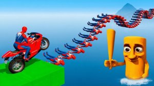 Человек-паук на мотоцикле против Тунг Тунг Сахура на Радужном мосту GTA Мультивселенная детям