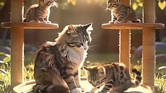 котята на площадке с мамой кошкой (ИИ ВИДЕО) 0+