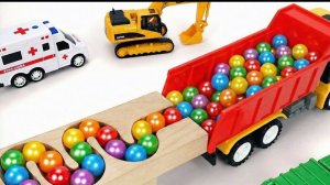 Мультики для детей и малышей про Деревянные разноцветные машинки с шариками. Мультики залипалки