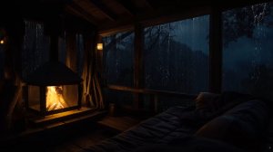 Дождливая ночь в лесной хижине 🌧️🔥 Камин и звук дождя | Атмосфера уюта