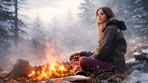 Девушка с туманных гор. Зима изматывает меня, но огонь согревает. Бушкрафт