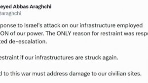 🇮🇷 Иран пока использовал лишь часть военной мощи — Арагчи

   "Наш ответ на атаку Израиля по нашей