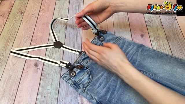 Брюки Lanson Kids джинсовые с подтяжками голубые  - видео