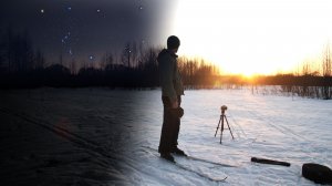 Засняли два таймлапса НА ЛЫЖАХ В ПОЛЕ - Закат и появление Ориона