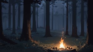Костёр в ночном лесу — спокойная анимация для отдыха и сна