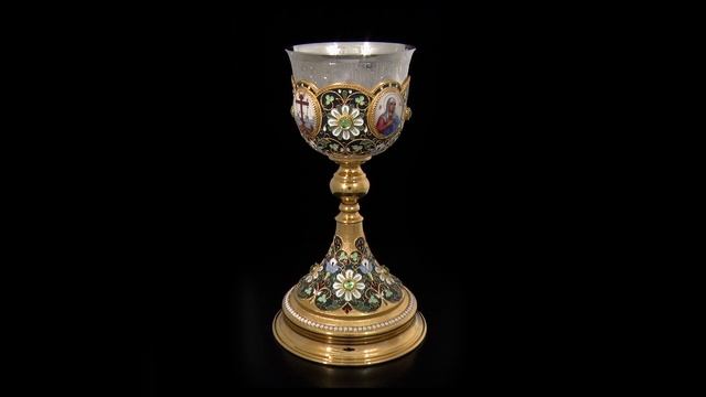 Потир 0.5л 4-финифти, филигрань, эмаль, золочение, серебряный стакан.  арт.0570344