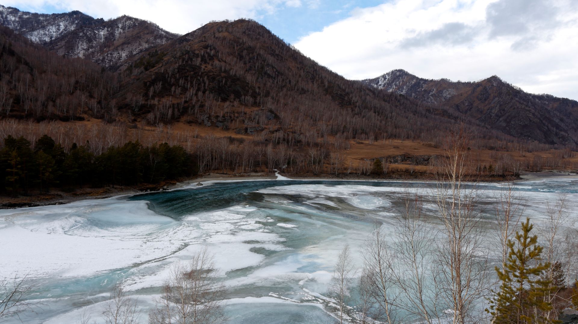 Путешествие по Алтаю, Ороктойский мост и река Катунь зимой.