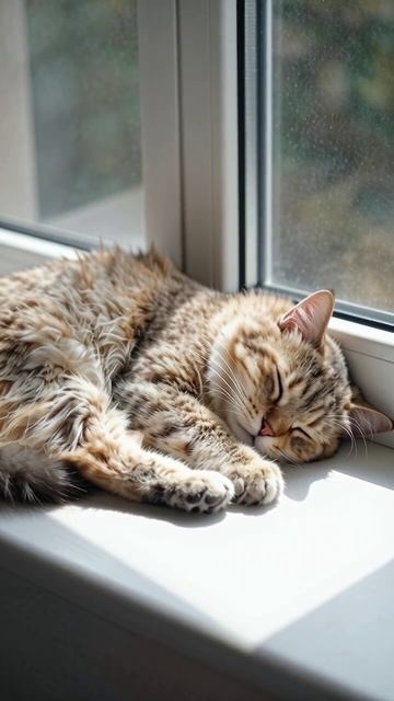 Сонный котик на окне кот сон домашниеживотные