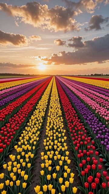 «Цветущий мир тюльпанов на закате #тюльпаны #природа #закат»