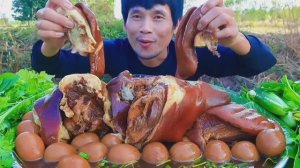 #MUKBANG 🐷Тушёная свиная голова, соус из морепродуктов и пряные овощи!🌶️ASMR МУКБАНГ ЕДА НА КАМЕРУ