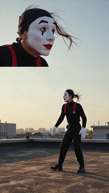 Танец мима на крыше: выражение эмоций #мим #танец #искусство