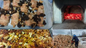 Топлю печь ,готовлю обед,Николай колет дрова.