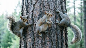 белочки играют в догонялки