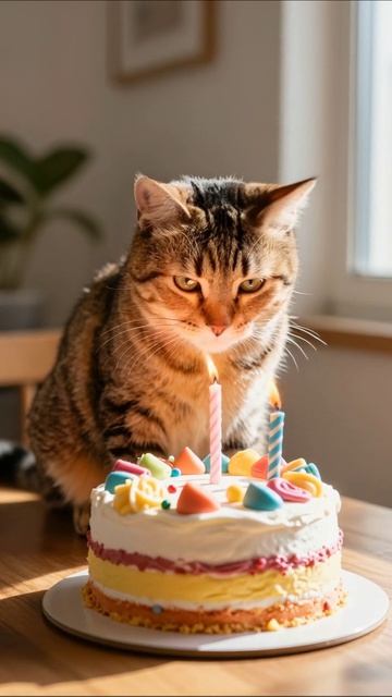 Кот на празднике: сладкий торт и свечи! #кот #п birthday #сладости