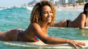 бесстыжие подружки хохотушки в бикини гуляют по пляжу