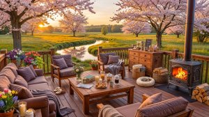Весенний вечер у ручья 🌸🔥 Камин и джаз | Уютная атмосфера отдыха