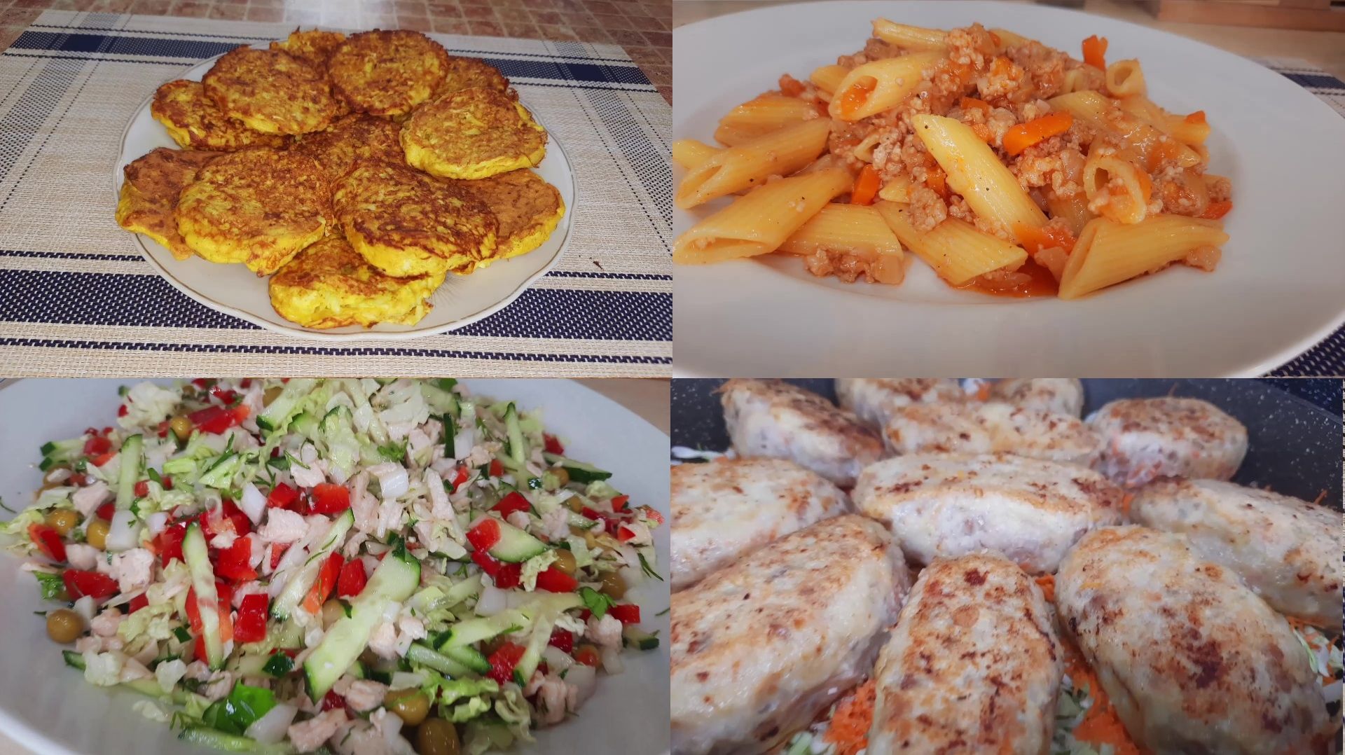 Рецепты ПП. Котлеты С Гречкой, Оладьи Из Кабачков, Лёгкий Салат и Макароны С Фаршем В Соусе.