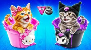Челлендж одного цвета! Хеллоу Китти vs Куроми строят домики для кошек!