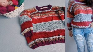 Что связала из остатков пряжи/ Джемпер разноцветный