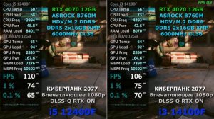 i5 12400F vs i3 14100F ( RTX 4070 12GB ) в БЕНЧМАРКЕ КИБЕРПАНК 2077 v2.2