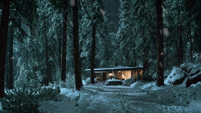 Moonlit Winter Cabin — Snowbound Night Ambient Music