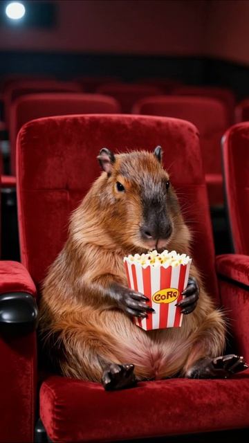 Капибара в кино: попкорн и забавные моменты! #капибара #кино #приключения