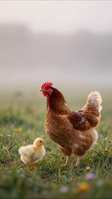 Материнская забота: курица и цыпленок #птицы #природа #семья