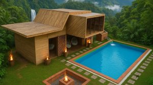 Строительство современного дома с бассейном, примитивными методами.