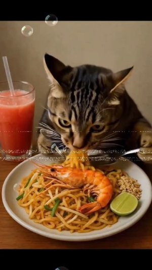 котик который украл у хозяина еду :﹥