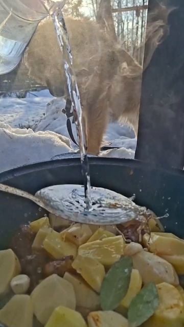 рёбра с картошкой в казане на костре #свиныеребра