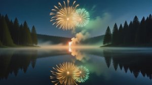 Фейерверки над озером в лесу! Отражение и магия. 🎆🌲✨