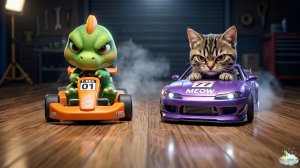 Котийский дрифт! Динозаврик Тоша и кошка Зося | Веселая песня для малышей