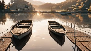 Спокойный причал с лодками — дневная анимация природы