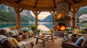 Беседка у озера с камином и джазом для работы и отдыха 🌅🔥