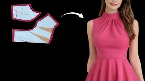 Моделирование платья с высоким воротником.