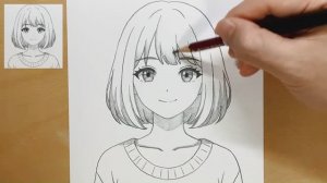 Эскиз аниме-девушки карандашом: простой пошаговый рисунок