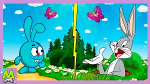 Смешарики против Кролика Багс Банни.Догонялки на Скорость Героев Мультиков.Кто Круче