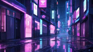 Неоновый город под дождём ночью — спокойная анимация города